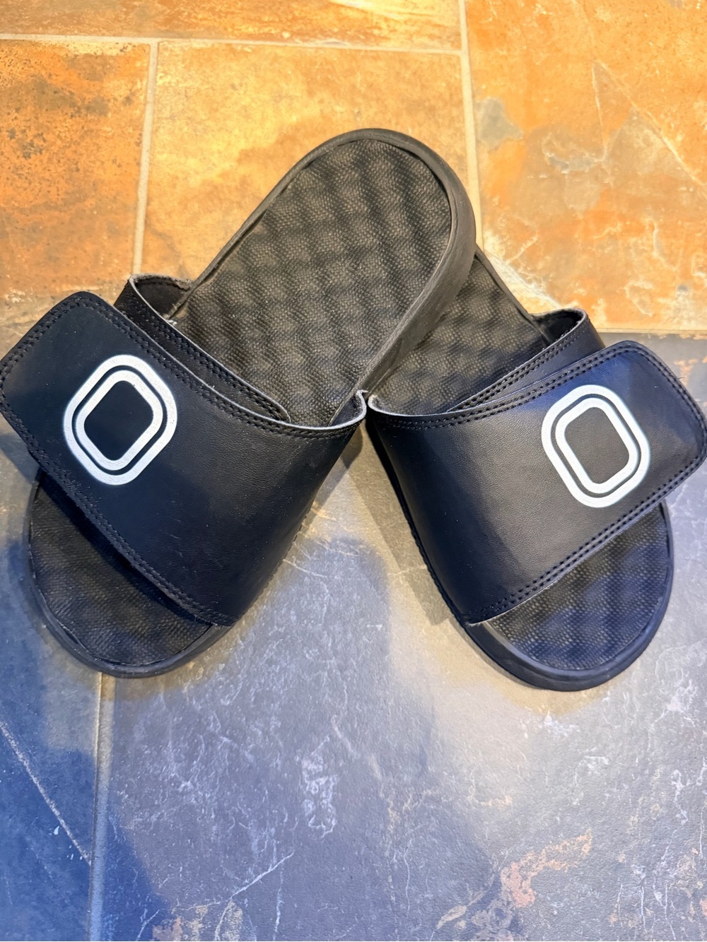 Kids Overtime Black Slide Sandals with logo